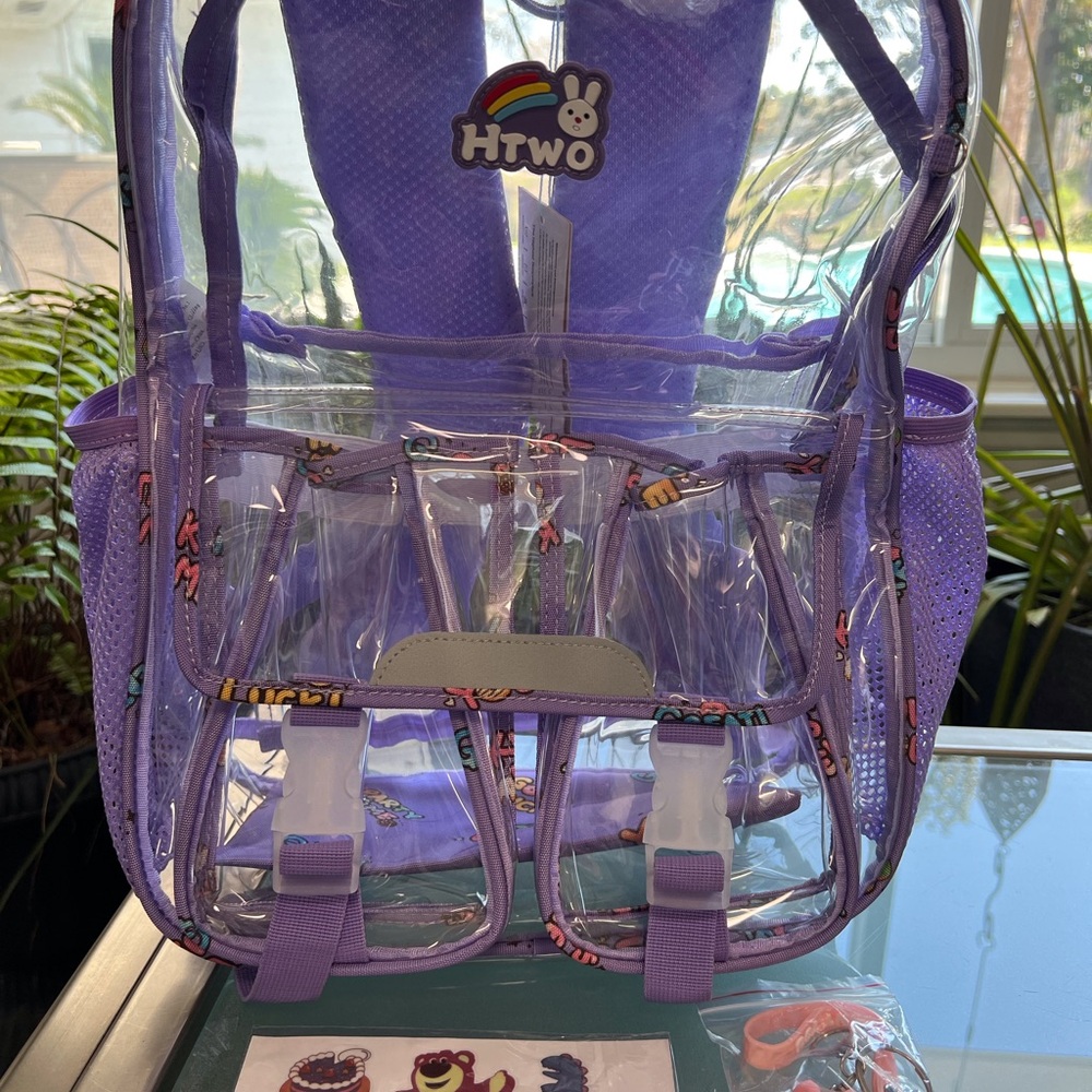 NWT Clear Backpack with lavendar trim